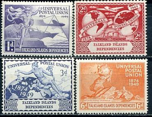 Фалкленды Депенденс, 1949, ВПС-UPU, 4 марки Фалкленды Депенденс, 1949, ВПС-UPU, 4 марки